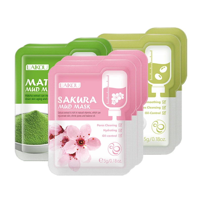 

LAIKOU 7Pcs Mud Face Mask Mung Bean Matcha Cherry Blossoms Moisturizing Oil Control Anti Wrinkle Facial Mask Beauty Skin Care