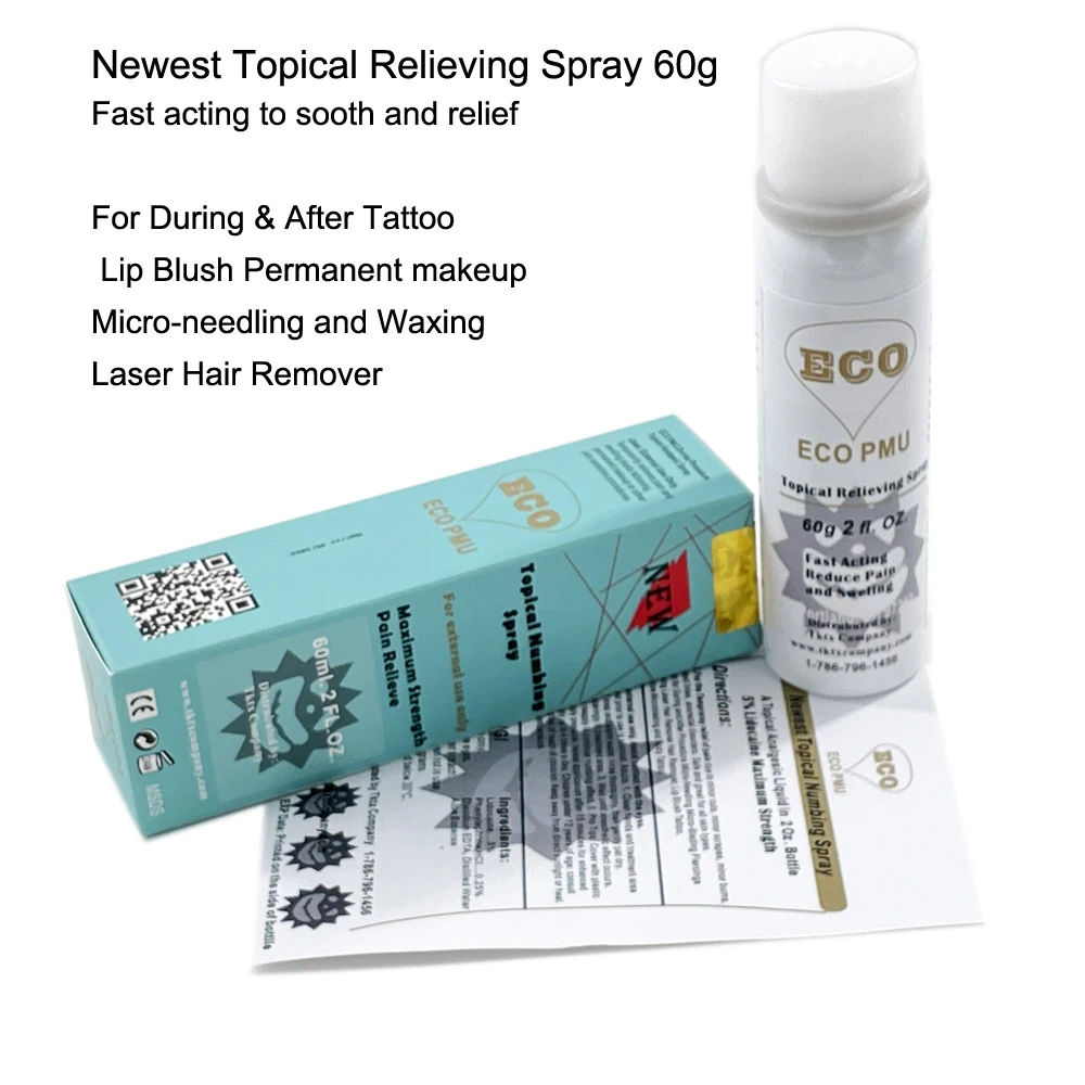 

Newest ECO PMU Maximum Strength Topical Pain Relief Spray Tattoo Accessories -2 OZ. Bottle