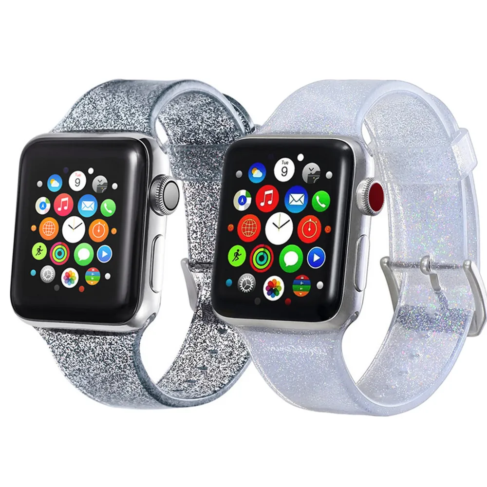 

Jelly Strap For Apple Watch band 40mm 44mm 45mm 41mm 38mm 42mm Bling silicone watchband belt bracelet iWatch series 3 4 5 se 6 7