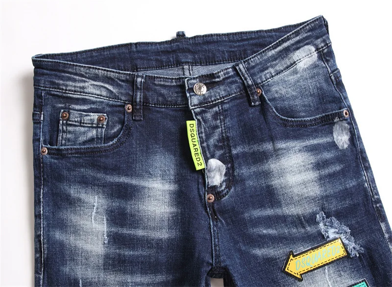 2022 spring and autumn new Dsquared2 hole patch men's paint inkjet stretch D2 jeans skinny beggar men's pants 1232