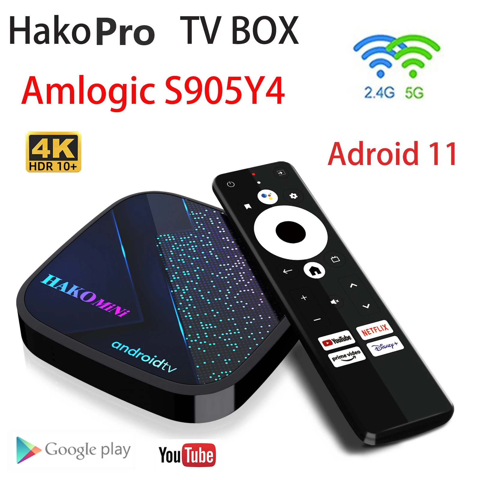 

HAKOPRO Smart TV Box Android 11 Amlogic S905Y4 AV1 Google Certified 6K Media Player Dual Wifi BT5.0 HDR10 4G32G Set Top Box KM6