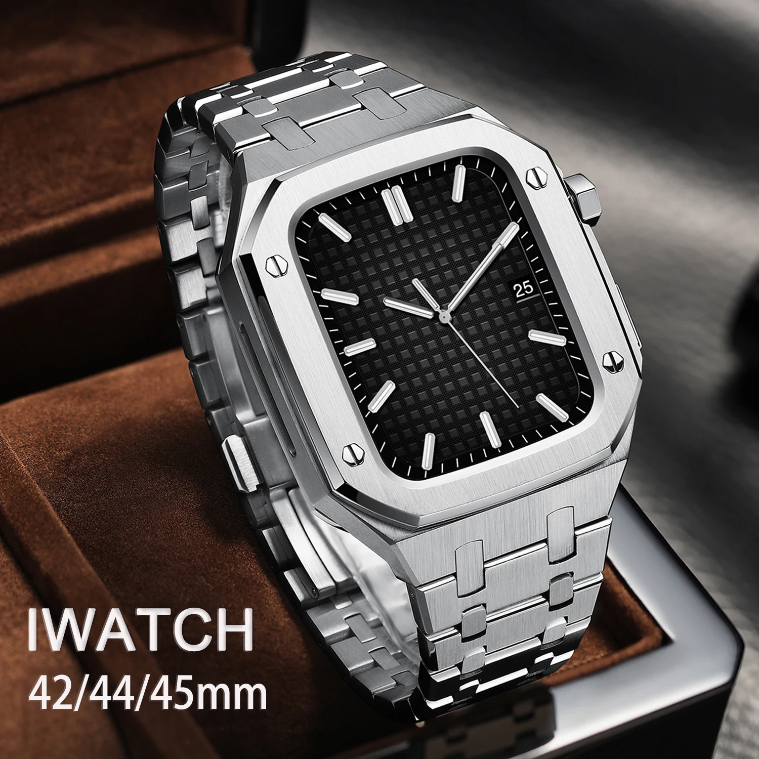 Metal Case for Apple Watch 44mm 45mm Stainless Steel Watch Strap for Apple Watch 7 45mm Band Shell Iwatch Series 6 5 SE Bracelet