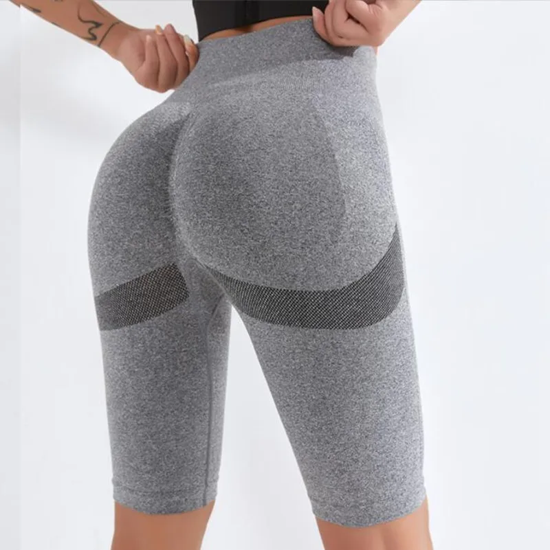 Womens Leggings Seamless Yoga Shorts Jacquard Workout Pants Peach Hip High Waist Training Stretch Pants