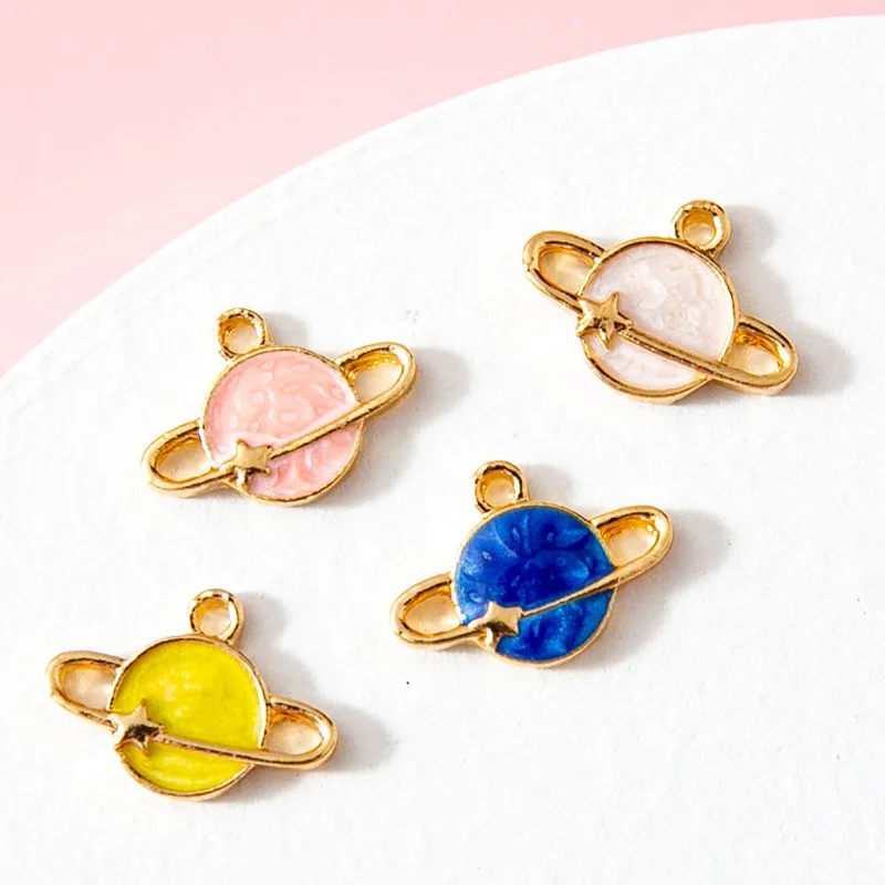 

10PCS Gold Plated Enamel Saturn Clocks Rudder Charm Pendant for Jewelry Making Bracelet Necklace Earrings DIY Handmade Craft