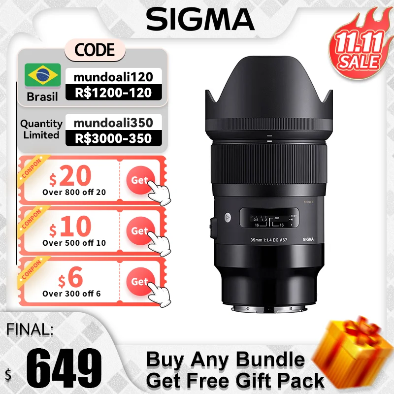 

【11.11SALE】Sigma 35mm F1.4 Art DG HSM Full Frame Standard Mirrorless DSLR Camera Lens For Canon 5D IV Nikon D7200 Sony A7 III IV