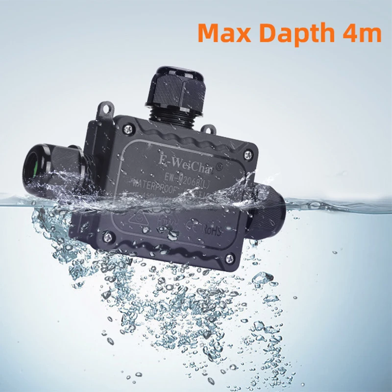 3 Way Waterproof Junction Box IP68 4Way Plastic Case Cable Connector  32A 450V  Sealed Retardant Outdoor Waterproof Box