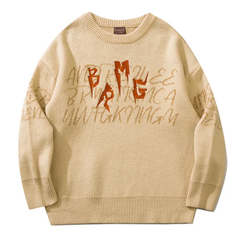 

Осенний мужской трикотажный джемпер большого размера Harajuku, Модные Винтажные пуловеры 2022 в стиле хип-хоп, Повседневная Уличная одежда с выши...