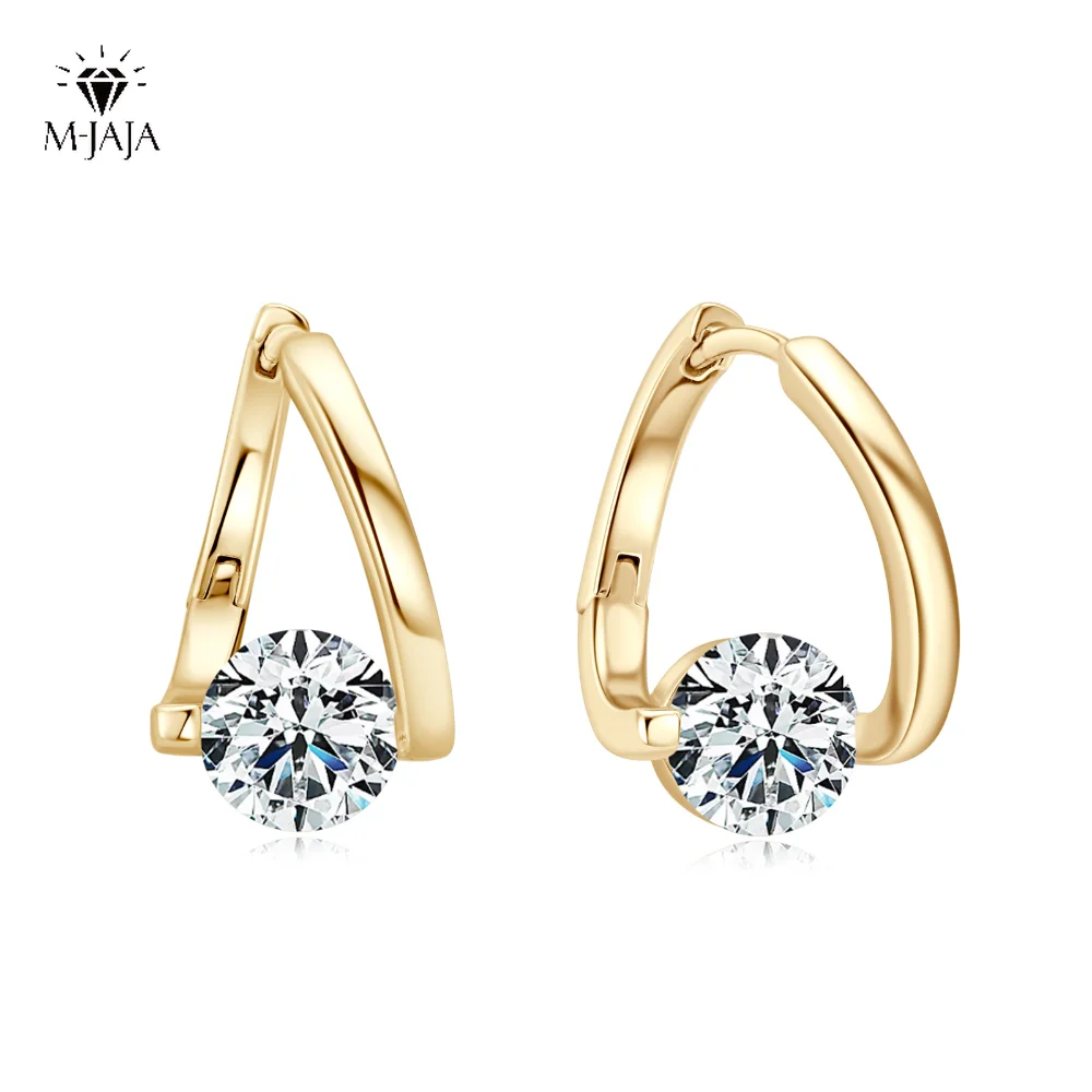 

M-JAJA Moissanite Hoop Earrings for Women Diamond Ear Studs 14k Gold Plated Pass Tester Wedding 925 Sterling Silver fine Jewelry