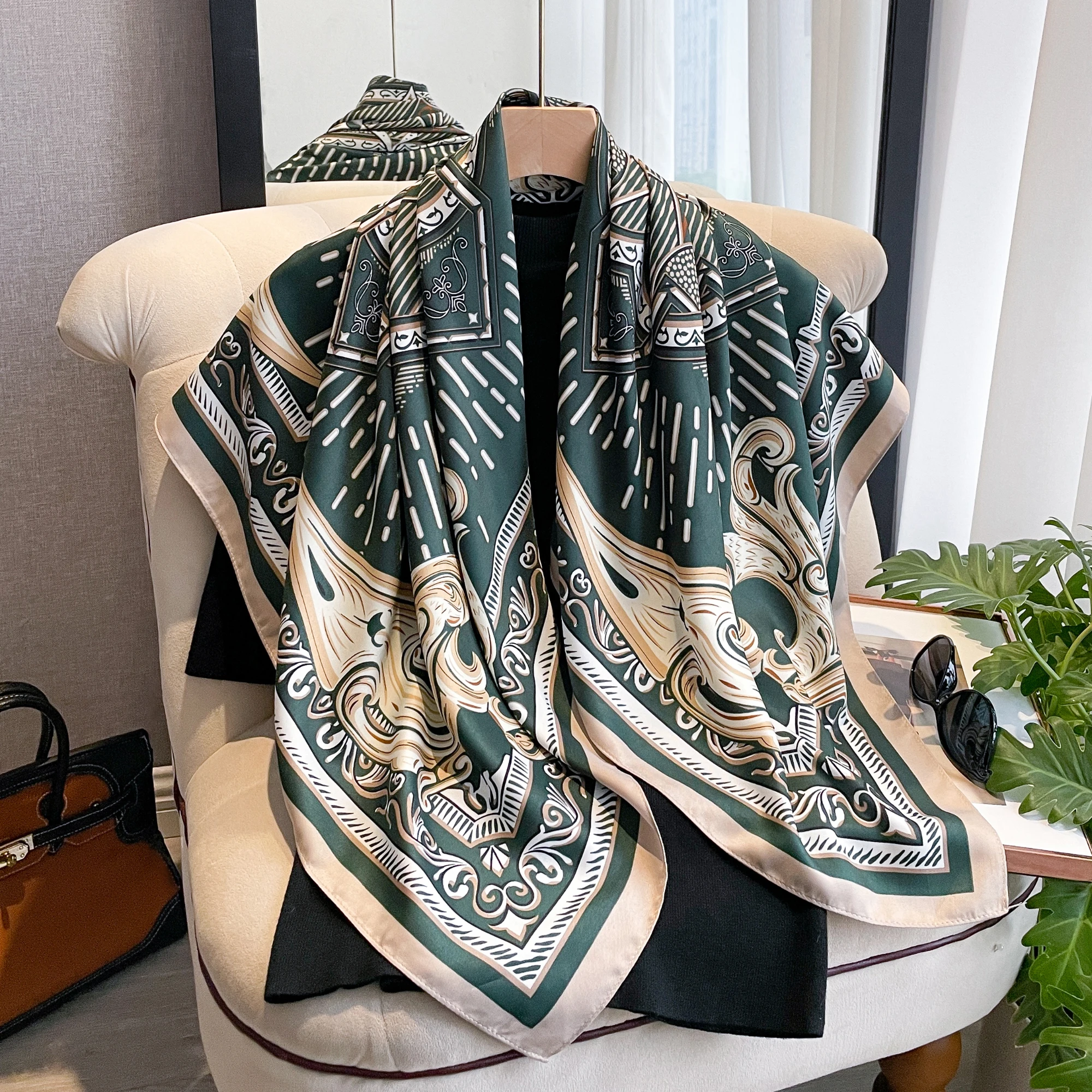 90*90 см шелковые шарфы женские саржевые с принтом квадратная голова хиджаб