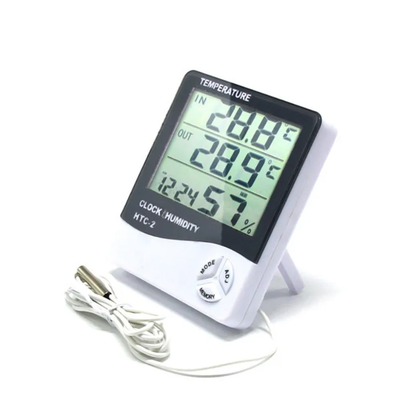 htc 1 htc 2 liquid crystal digital thermohygrometer indoor and outdoor electronic thermometer hygrometer weather station clock free global shipping
