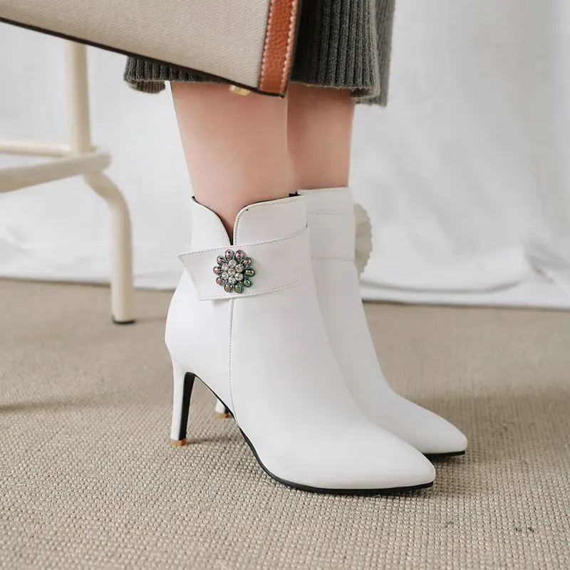 Женские ботинки с острым носком QPLYXCO желтые белые ботильоны на тонком высоком