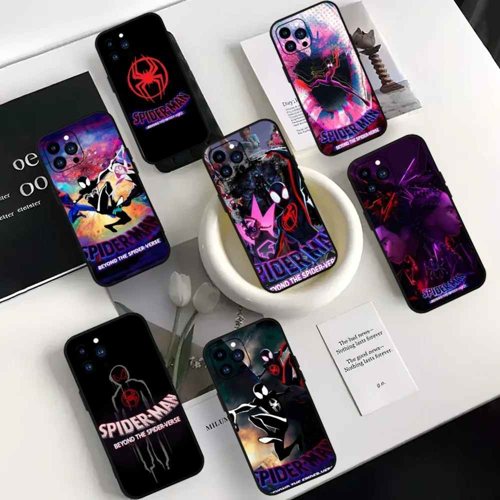 Чехол для телефона Miniso Spider Man Byond The Verse iPhone Mini 11 12 13 14 15 Pro XS Max X Plus SE XR черный мягкий