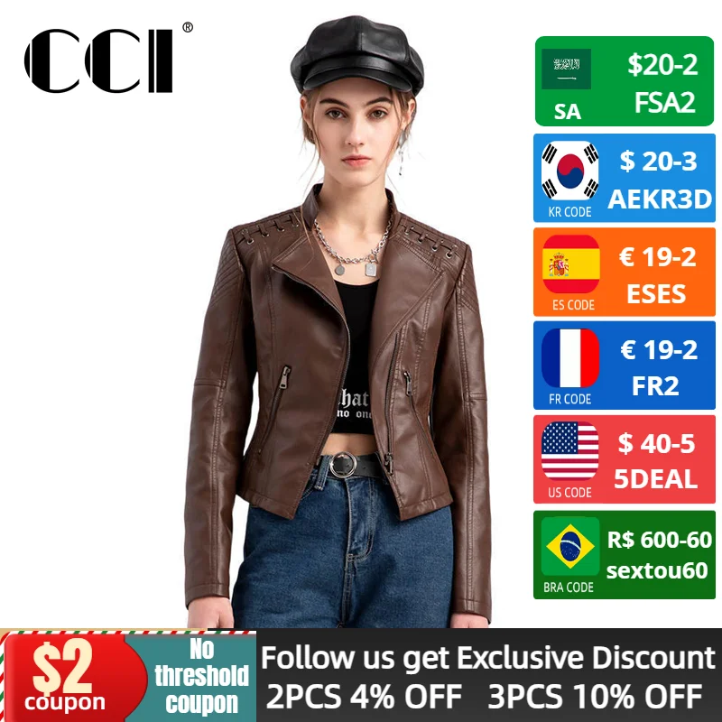 CCI Fashion Faux Leather Jackets Basic Women Outfits Moto Biker Coat  Clothes Gothic PU TOP Outwear YJ010C
