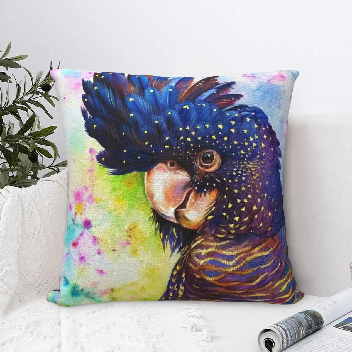 

Black Cockatoo Square Pillowcase Cushion Cover Decorative Pillow Case Polyester Throw Pillow cover For Home Sofa Living Room