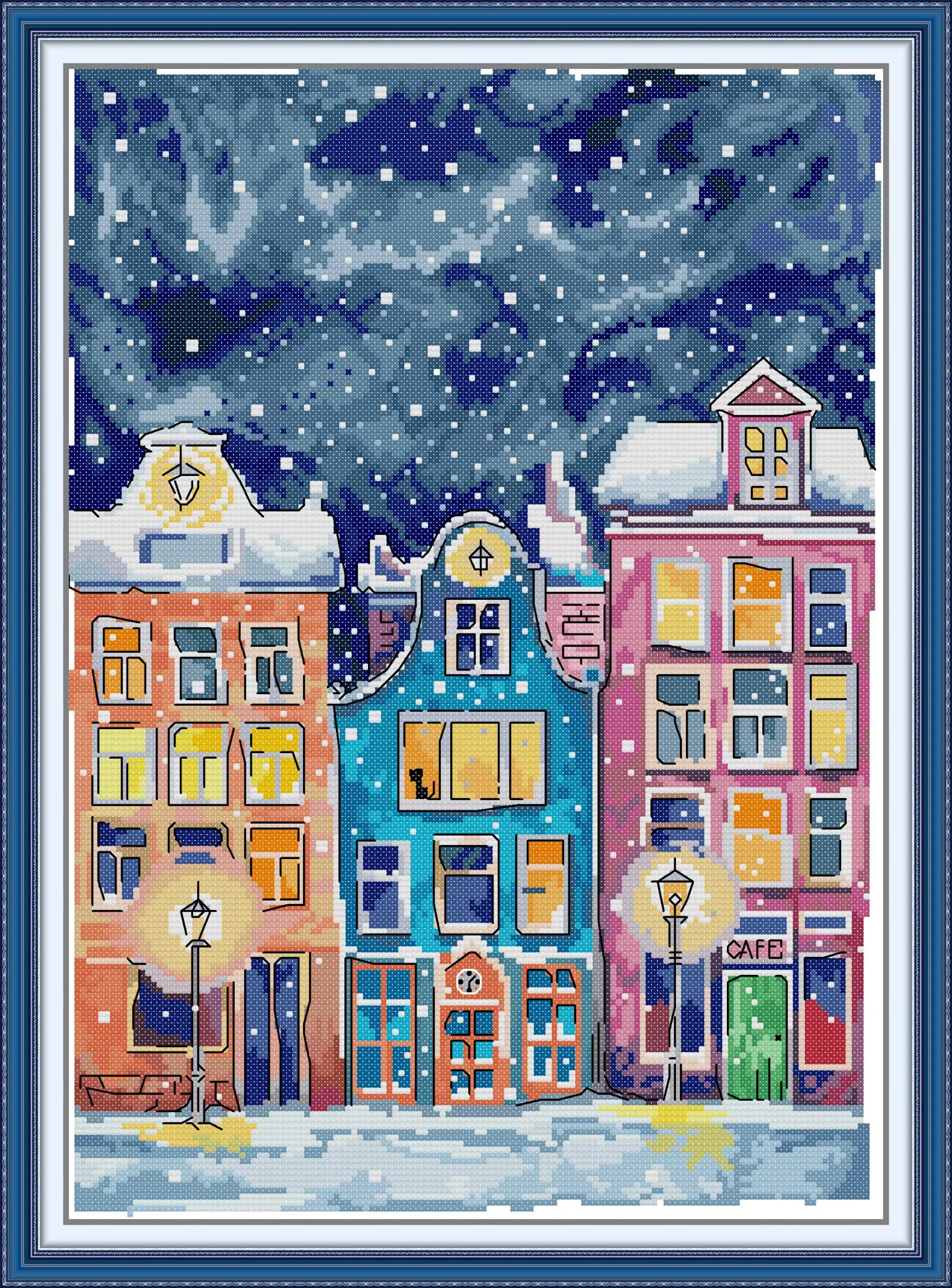 

Набор для вышивки крестиком Joy Sunday с предварительной печатью, «сделай сам», легкий узор, Aida 14/11CT, Набор для вышивки штампованной тканью-красочные дома