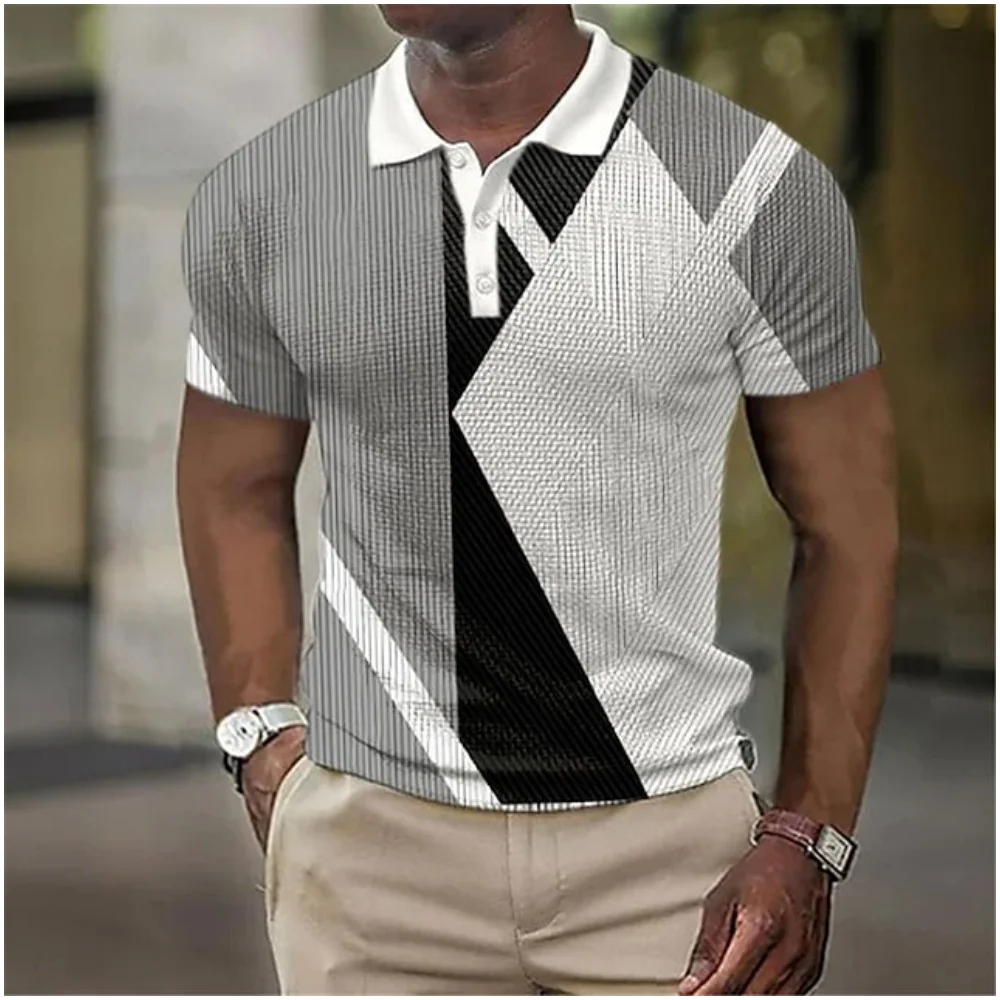 

Men's High Quality Polo Shirt Summer Golf Shirt Striped Graphic Prints Tops Tees Casual Simple Short Sleeve Male Classic Clothes