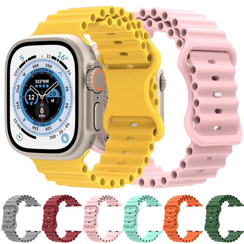 

Ocean Silicone Strap For Apple Watch Ultra 49mm 6 5 4 3 SE 38 40mm 42MM 44mm Sport Bracelet For iWatch Series 8 7 45mm 41mm Band
