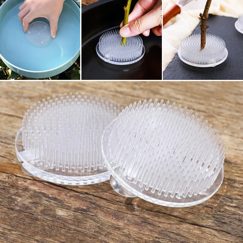 

Flower Arranging Round Ikebana Flower Frog Floral Suction Cup Fixed Base Transparent Invisibility Floral Decor Fixed Tools