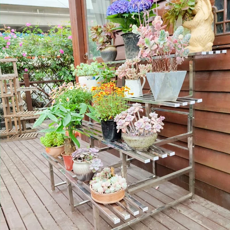 

Display Bracket Plant Shelf Stainless Steel Metal Outdoor Flower Shelf Backdrop Layers Scaffale Per Piante Outdoor Furniture