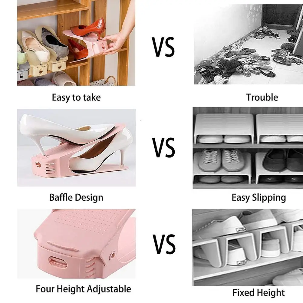 5pcs Durable Adjustable Shoe Organizer Footwear Support Slot Space Saving Cabinet Closet Stand Shoes Storage Rack Shoebox - купить по