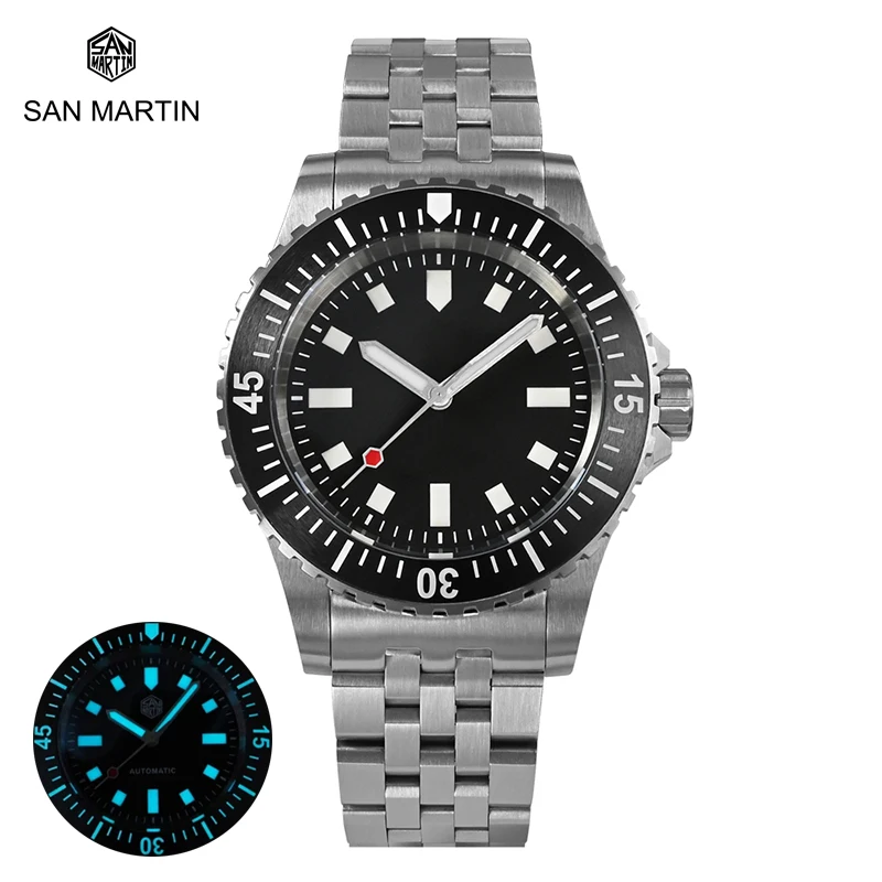 

San Martin Men Automatic Watch 41MM Sport Male Mechanical Wristwatch Military Sapphire 200m Waterproof BGW-9 Luminous Steel Band