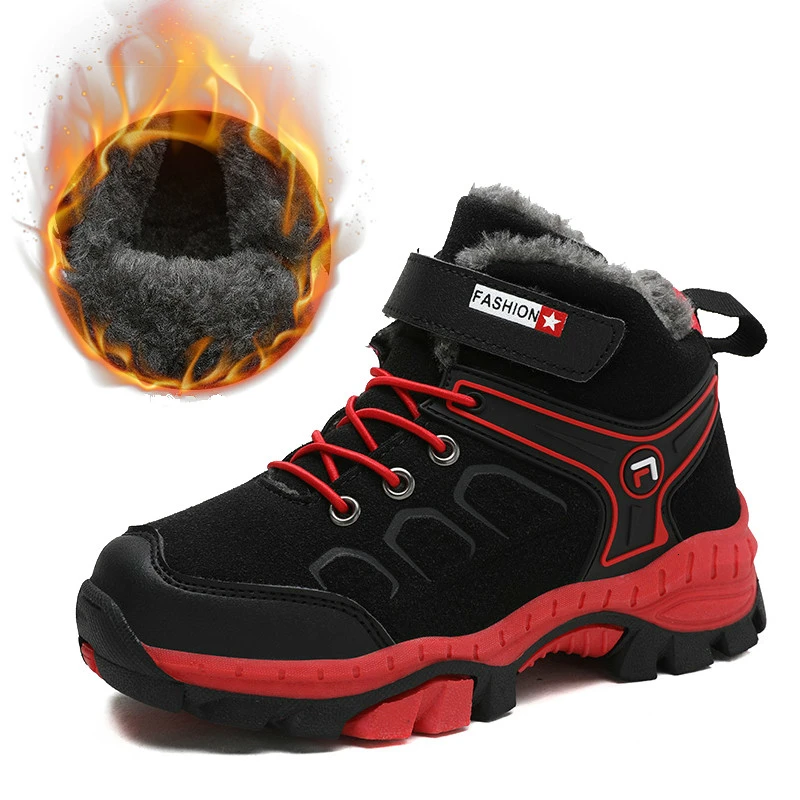 Kids Hiking Shoes Non-slip Claw Boys Winter Basket Sneakers Snow Boots Waterproof Warm Plus Fur Boots Teenagers Sport Shoe