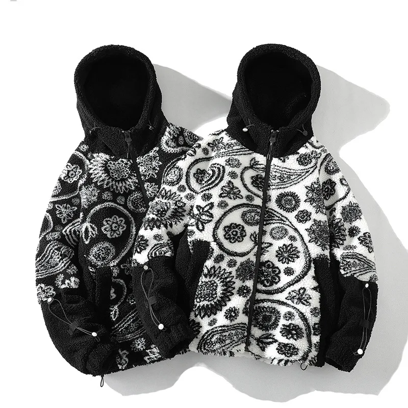 winter coat Men New Ins Trend Loose Casual Couple Embroidered Decoration Imitation Lamb Velvet Hooded Warm Jacket