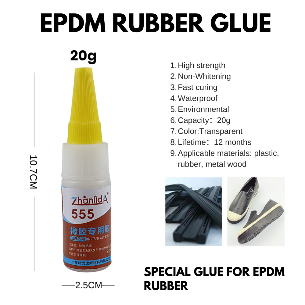 

20g ZHANLIDA 555 EPDM Glue Quick-Drying Strength Plastic Rubber Car Sealing Strip Bonding Metal Wood Instant Adhesive