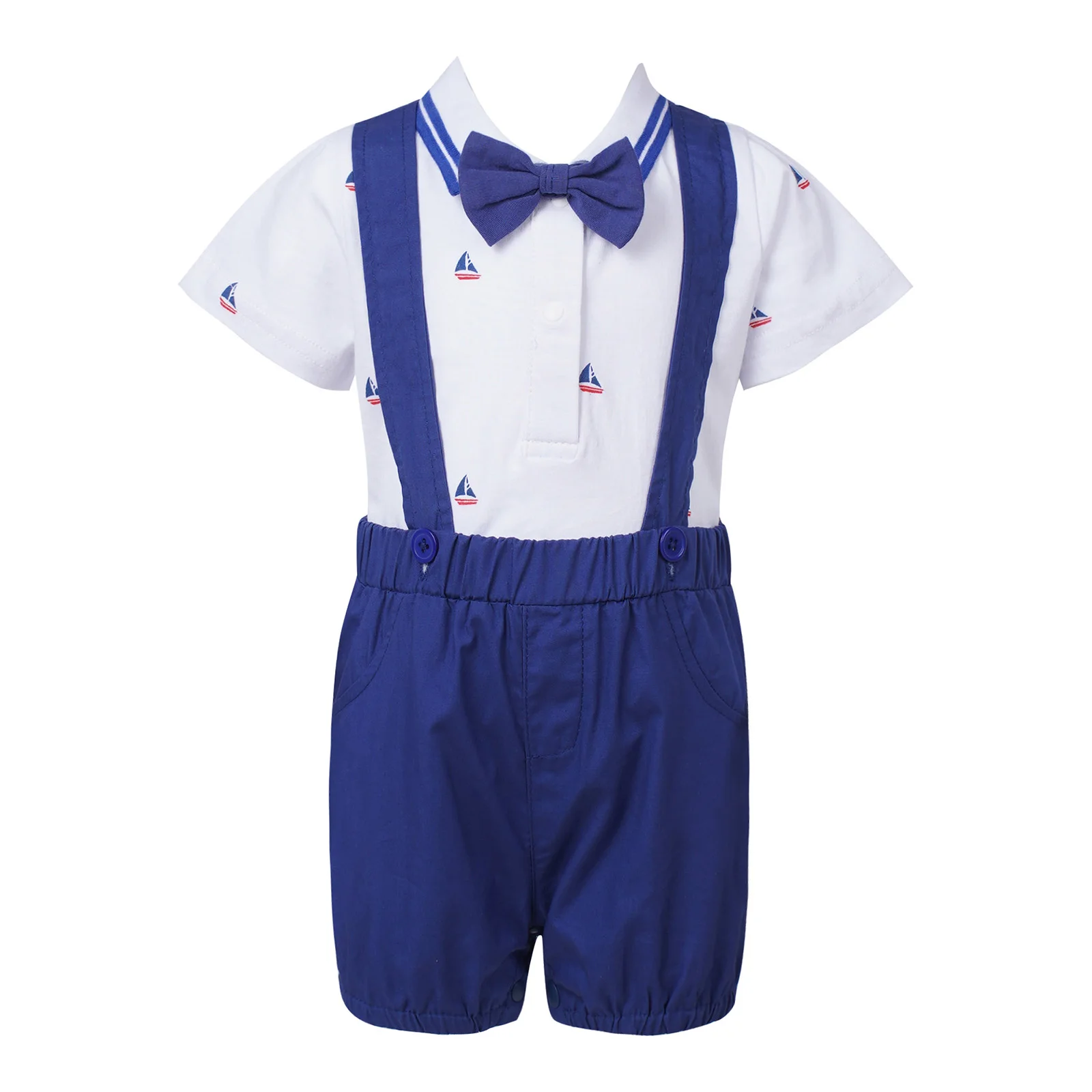 

Детский костюм с шортами на подтяжках, с коротким рукавом и принтом