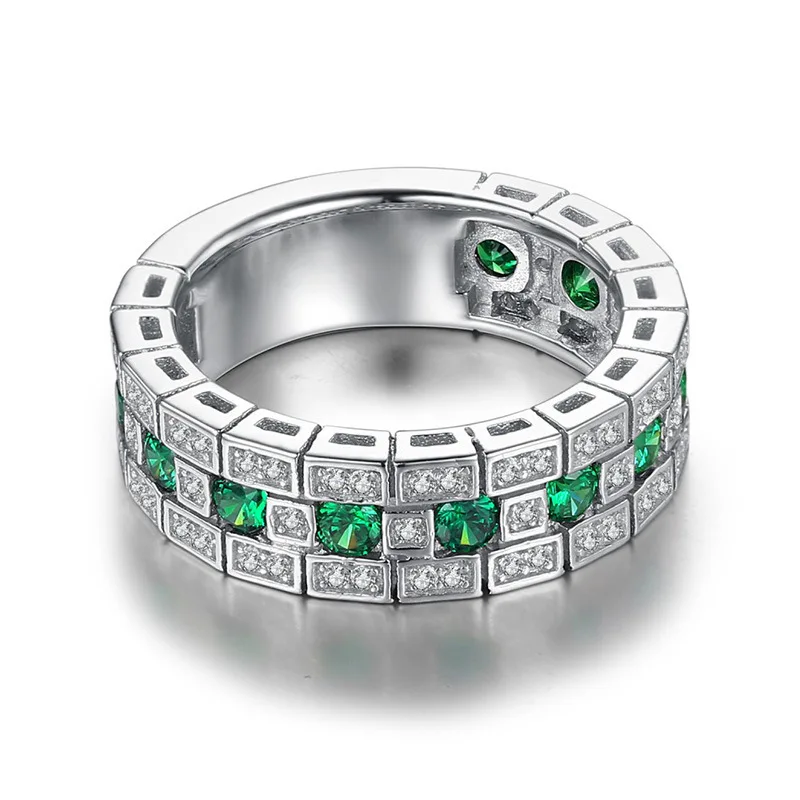 

Foydjew Retro Design Full Diamond Wide Face Rings For Women and Men Domineering Emerald Silver Color Index Finger Ring Wholesale