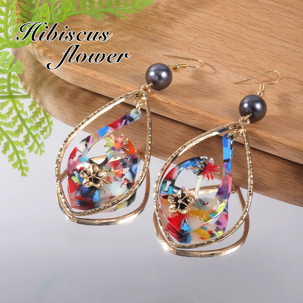 

Hibiscus Flower New Arrival Hawaiian Earring Acrylic Aesthetic Funny Gift Ear Jewelry Party Wedding Women's Drop Earrings 2023