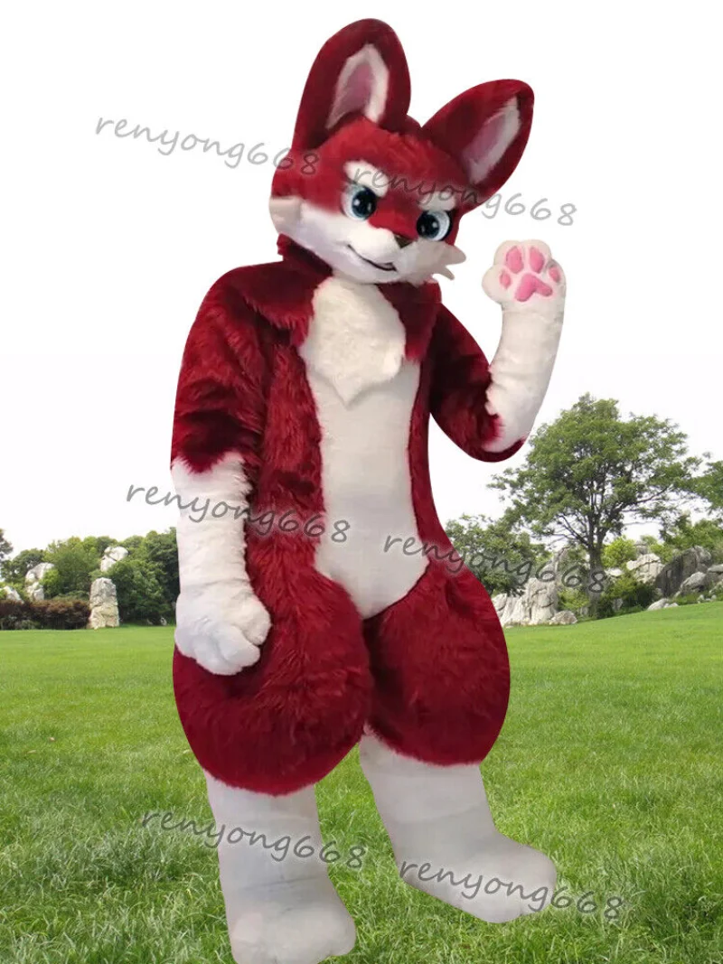 Long Fur Husky Dog Fox Mascot Costume Fursuit Halloween Furry Suit Party Cosplay Cartoon Outfits