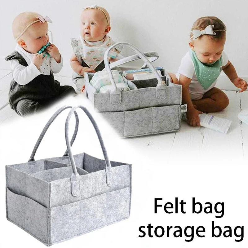 

Baby Diaper Organizer Caddy Felt Changing Nappy Kids Storage Carrier Bag Grey