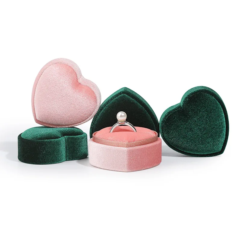 

Heart Shaped Ring Box Display Vintage Corduroy Jewelry Necklace Pendant Storage Case Proposal Engagement Wedding Birthday Gift