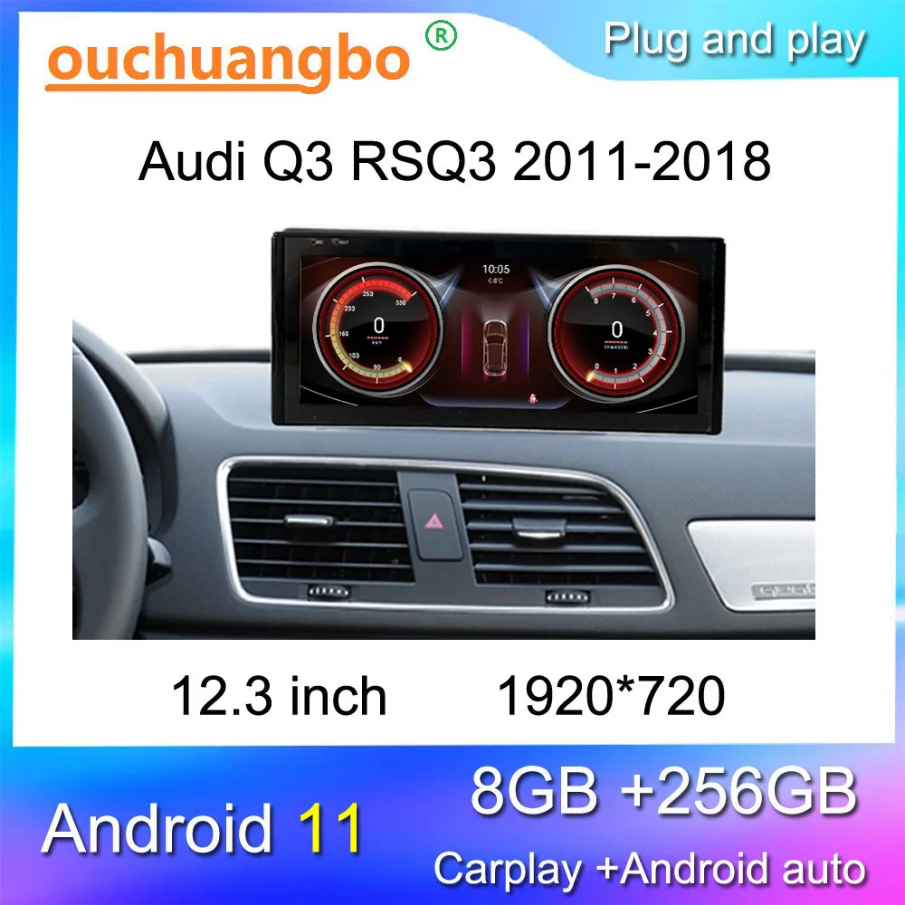 Ouchuangbo car radio recorder for 12.3 inch Audi Q3 RSQ3 2011-2018 android 11 stereo Qualcomm 662 audio gps navigation 1920*720