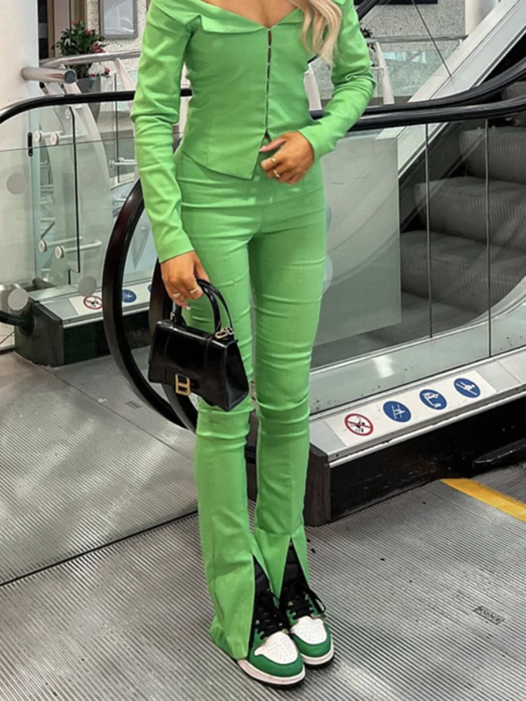 

PUWD Women Solid Color High Waist Pants 2022 Spring Fashion Ladies High Street Vintage Boot Cut Pant Female Slit Trousers