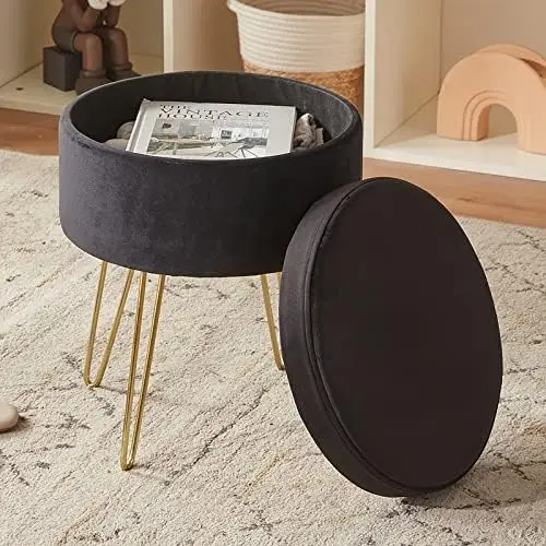 

Velvet Storage Ottoman, Vanity Stool with Removable Cover Footrest Stool Round Vanity Chair Small Coffee Table for Bedroom Livin