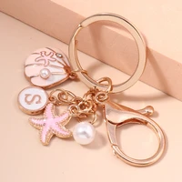 new marine life keychain enamel summer beach starfish shell pearl keyrings for women men car key bag pendant charms jewelry gift