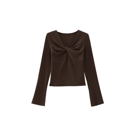 ALXNAN женские коричневые футболки из вискозы и спандекса