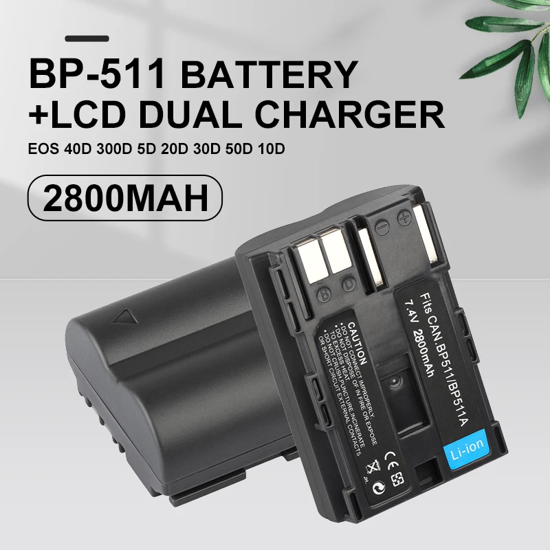 

BP-511 BP-511A 2800mAh Camera Battery +LCD USB Canon EOS 40D 300D 5D 20D 30D 50DK L10K 10D D60 G6 G5 G3 G2 G1 Pro1 Fast Shipping