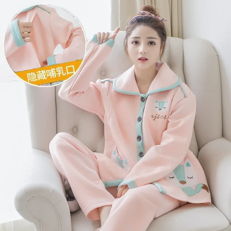 Coralline Winter Pajamas for Women Cartoon Plush Hooded Flannel Home Dress for Women Casual Loose Thermal Pajamas Set