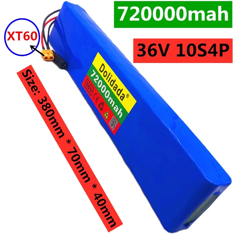 

36V 10S4P 72Ah 600W High power 72000mah capacity 18650 lithium battery pack ebike electric car bicycle motor scooter 20A BMS