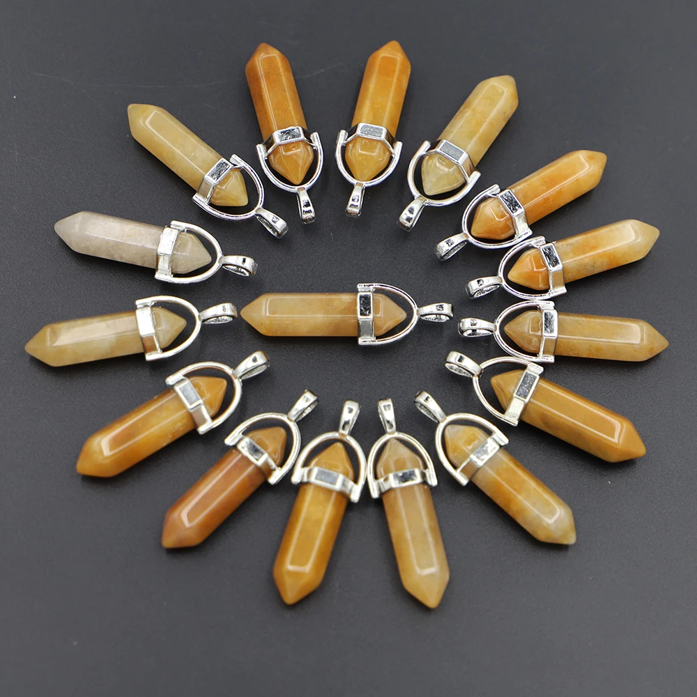 

20pcs/lot Bestseller Topaz Agate Crystal Pillar Point Pendants Charms Hexagonal Column Pendulum Necklace Diy Jewelry Wholesale