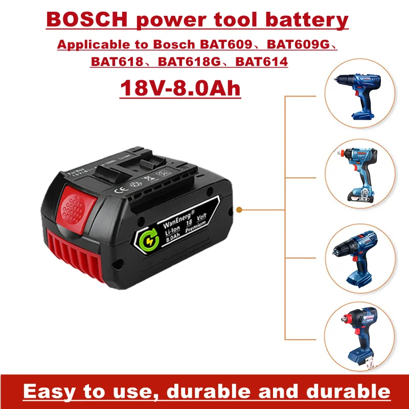 

18V power tool battery, hand drill battery, 8.0ah, suitable for bat609, bat609g, bat618, bat618g,bat614,sold as a single battery