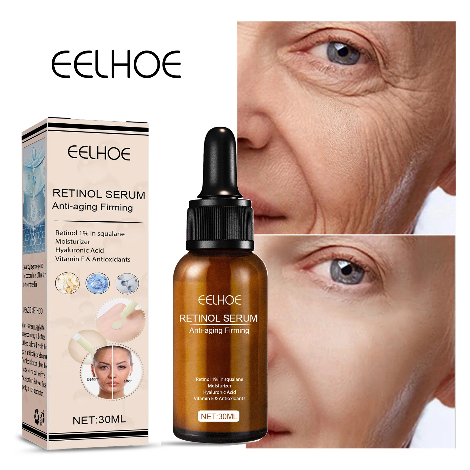 

Retinol Wrinkles Removal Face Serum Lifting Firming Anti Aging Fade Fine Lines Whitening Moisturizing Essence Skin Care Products