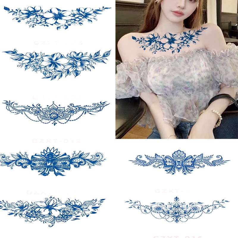 

Волшебная временная татуировка, наклейка, Сексуальная Татуировка на талию до ключиц для женщин, длинная линия, 15 дней, лук, Камелия, имитация...