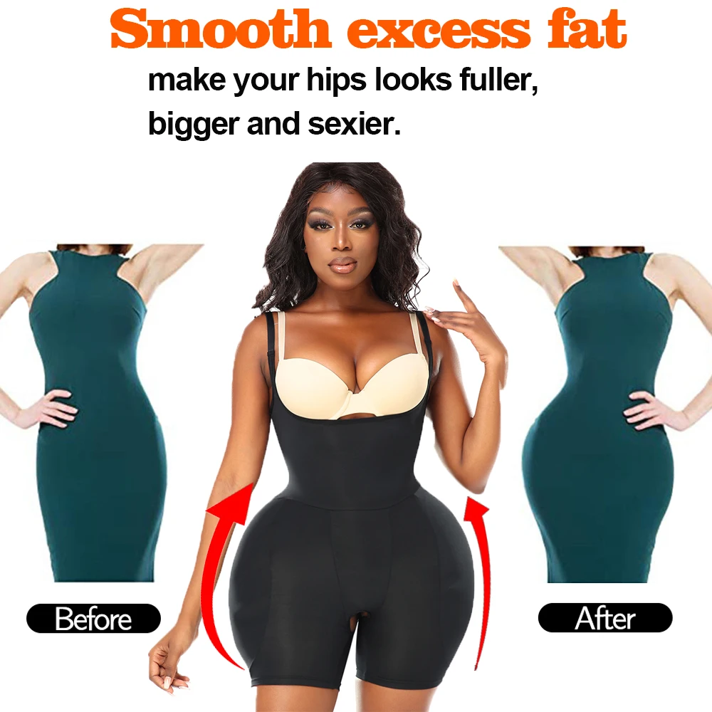 SEXYWG Women Body Shaper Butt Lifter Bodysuit Hip Enhancer Push Up Bodysuit with Hip Pads Hip Shapewear Bodysuit
