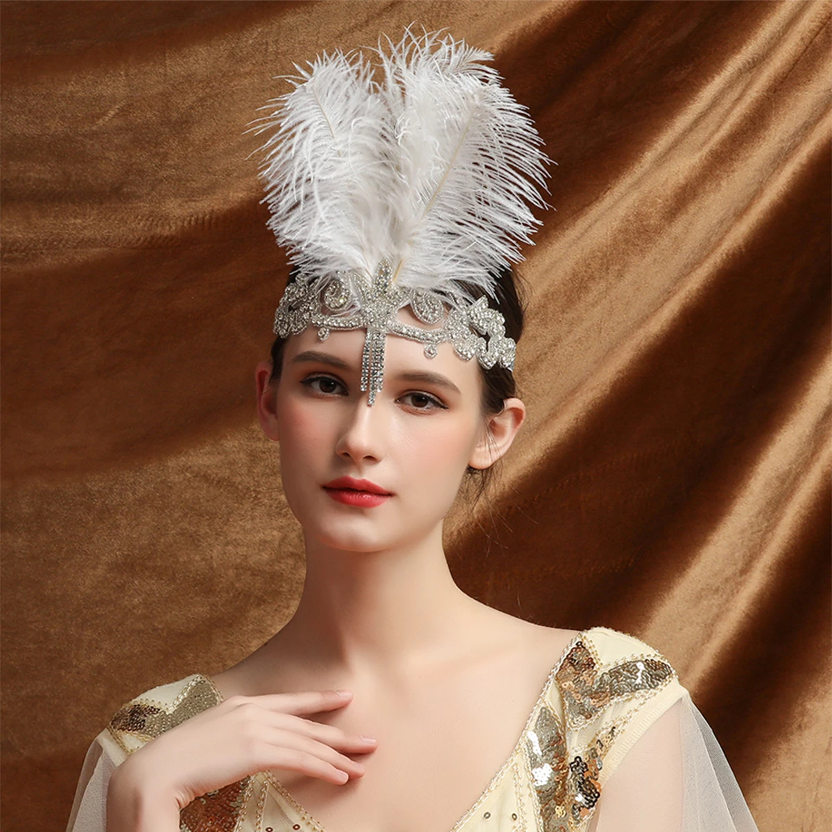 

Женская повязка на голову в стиле 1920-х, головной убор из искусственных перьев в стиле Великий Гэтсби, аксессуары для волос для женщин