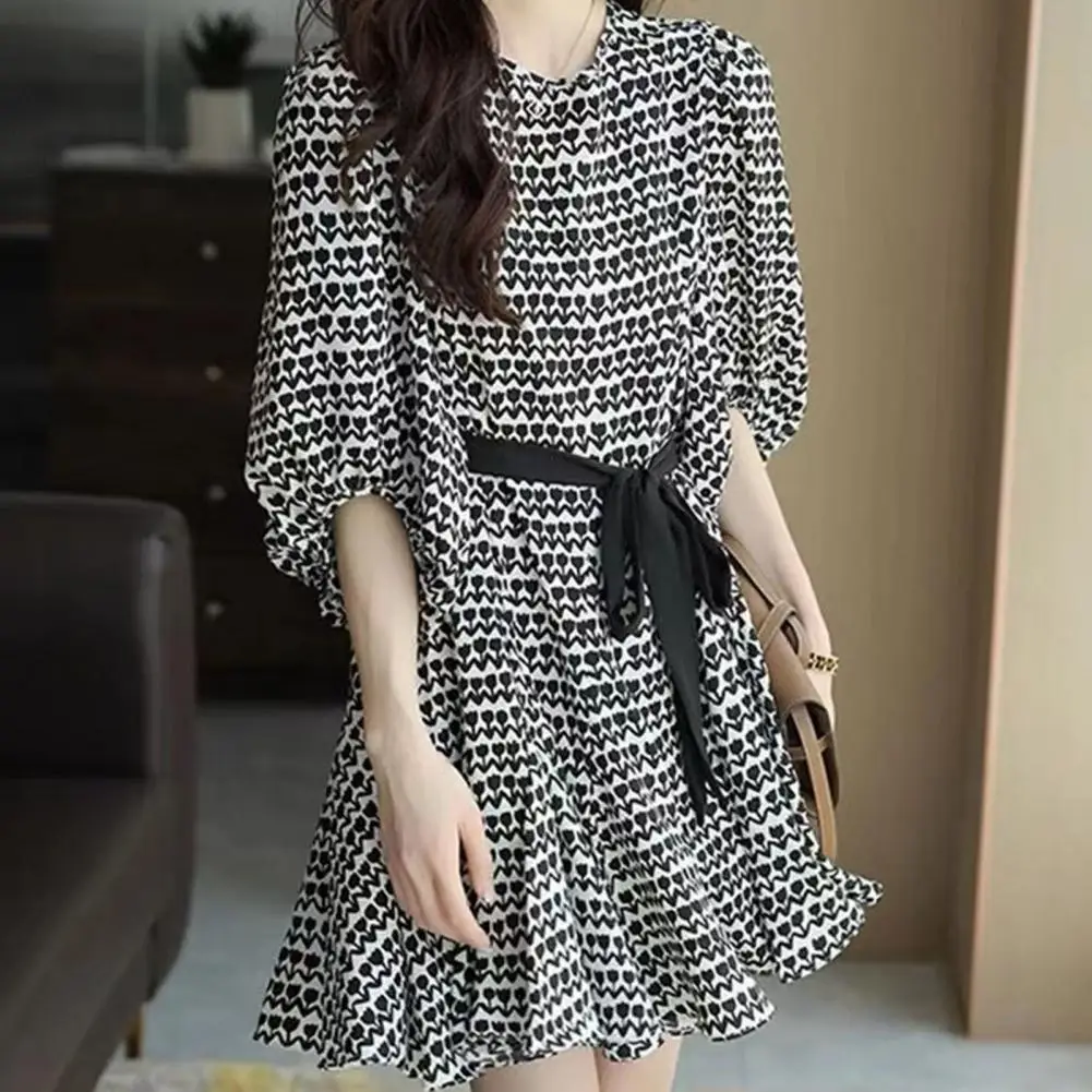 

Женское свободное мини-платье с рукавами-пузырьками, летнее платье с рукавом 3/4, ТРАПЕЦИЕВИДНОЕ ПЛАТЬЕ с широким подолом, платье с цветочным принтом и узкой талией для свиданий