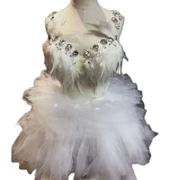 sparkly rhinestones bikini white feather women tutu skirt bra short 3 piece set nightclub dance costume singer stage wear
